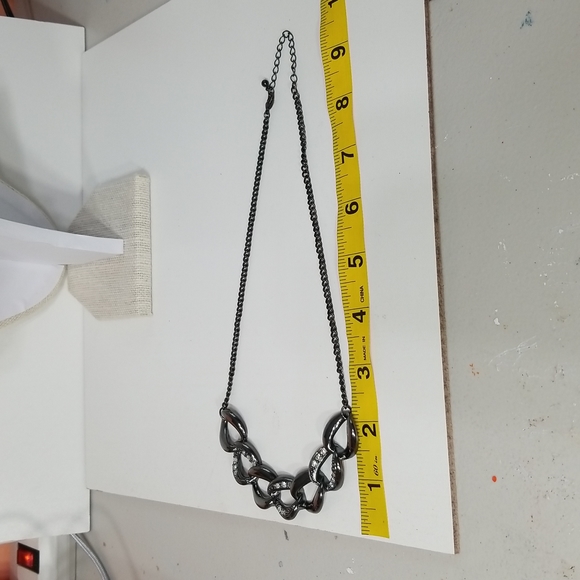 5/$25🌴Gun Metal Linked Rhinestones Accented Necklace - Picture 4 of 5